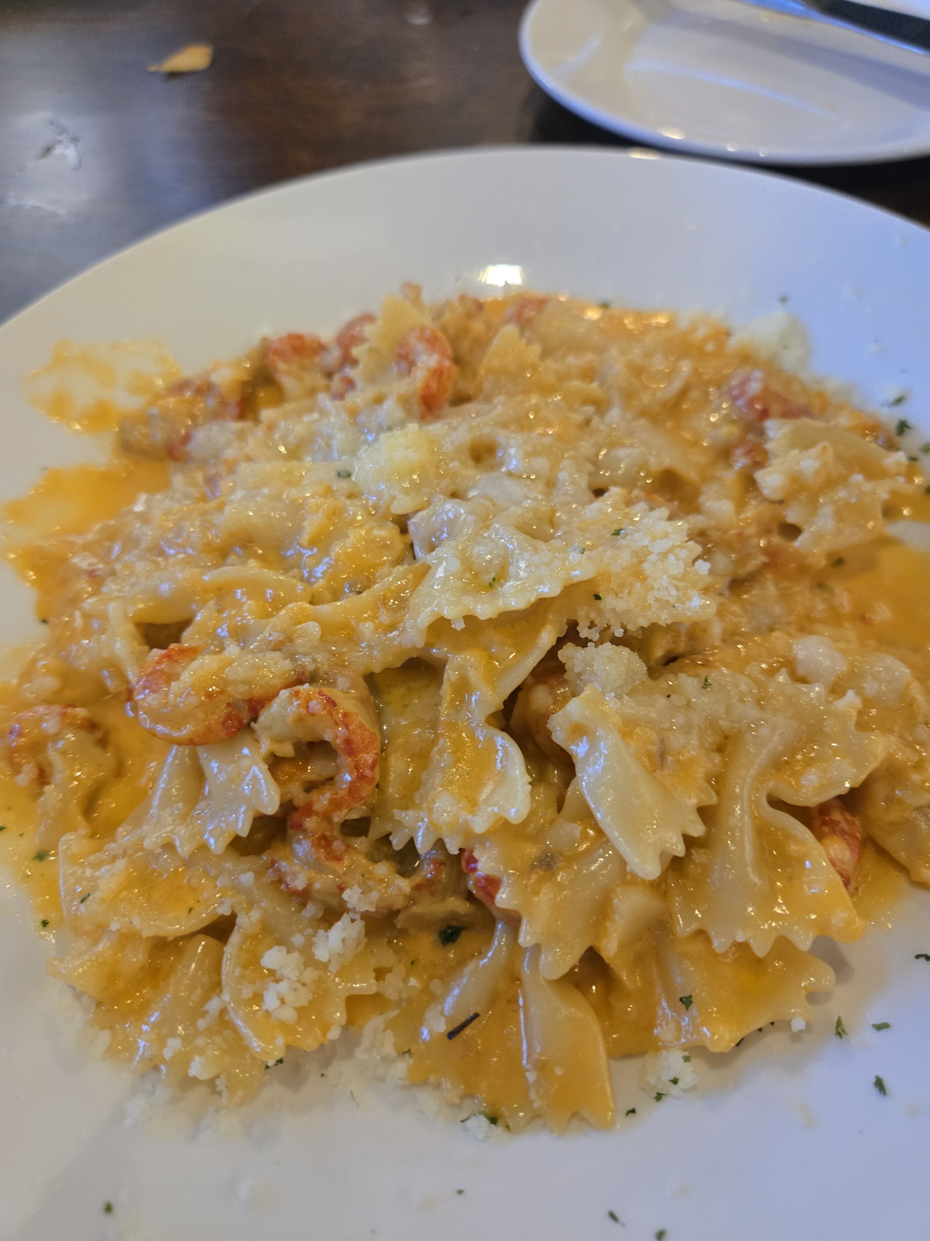 Crawfish tails and bow tie pasta