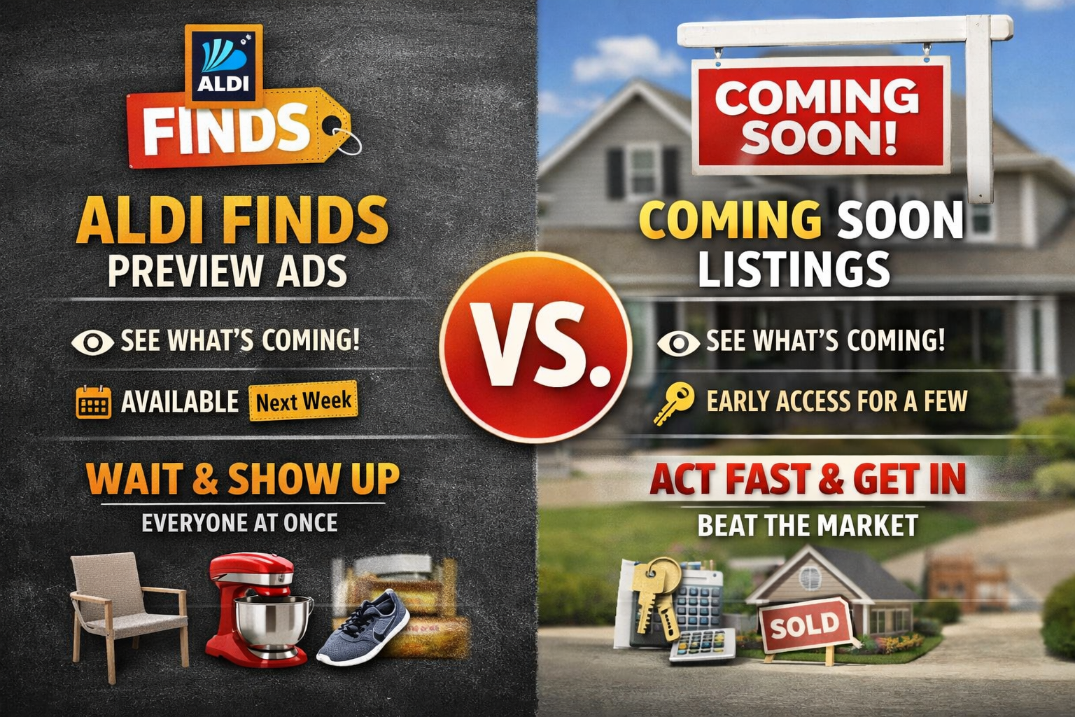 Aldi finds vs coming soon listing