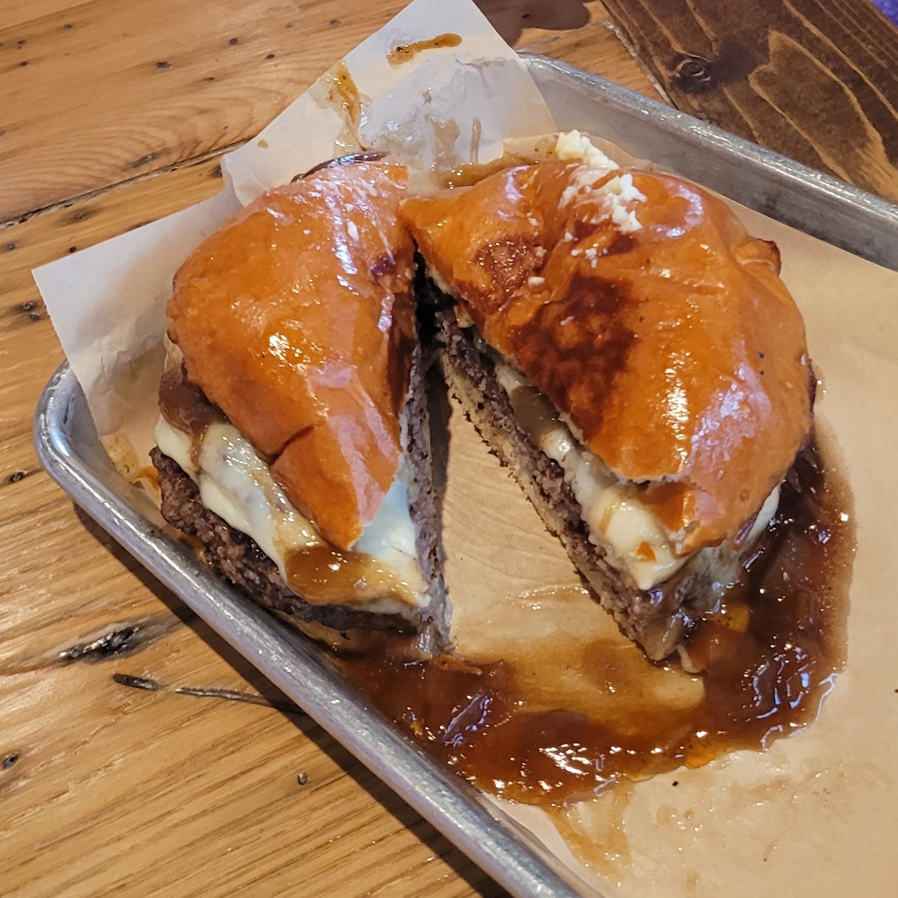 Burger from Two Horse Distillery in Seneca, SC